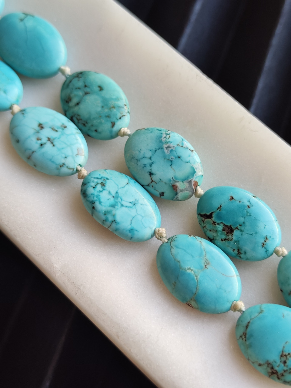 Намисто коротке з бірюзи. Буси бірюза. Кольє натуральна бірюза овал. Німеччина, фото 1