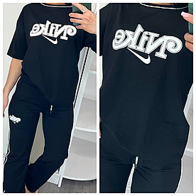 Літній жіночий костюм Nike з футболкою чорний (трикотаж двунитка Туреччина)