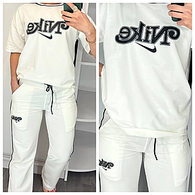 Літній жіночий костюм Nike з футболкою білий (трикотаж двунитка Туреччина)