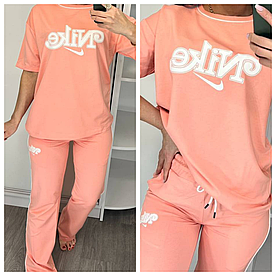 Літній жіночий костюм Nike з футболкою кораловий (трикотаж двунитка Туреччина)