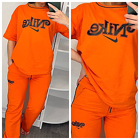 Літній жіночий костюм Nike з футболкою поморанчевий (трикотаж двунитка Туреччина)