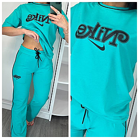 Літній жіночий костюм Nike з футболкою бірюзовий (трикотаж двунитка Туреччина)
