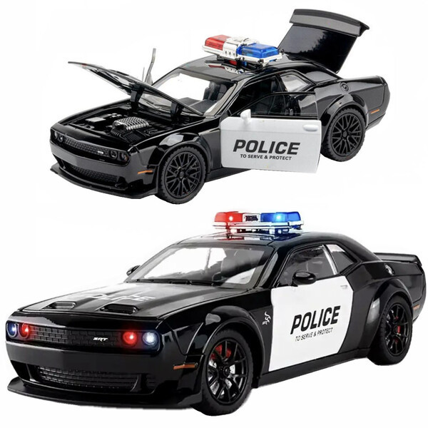 Машинка поліцейська Dodge Challenger металева моделька іграшка колекційна 20 см Чорний (60742)