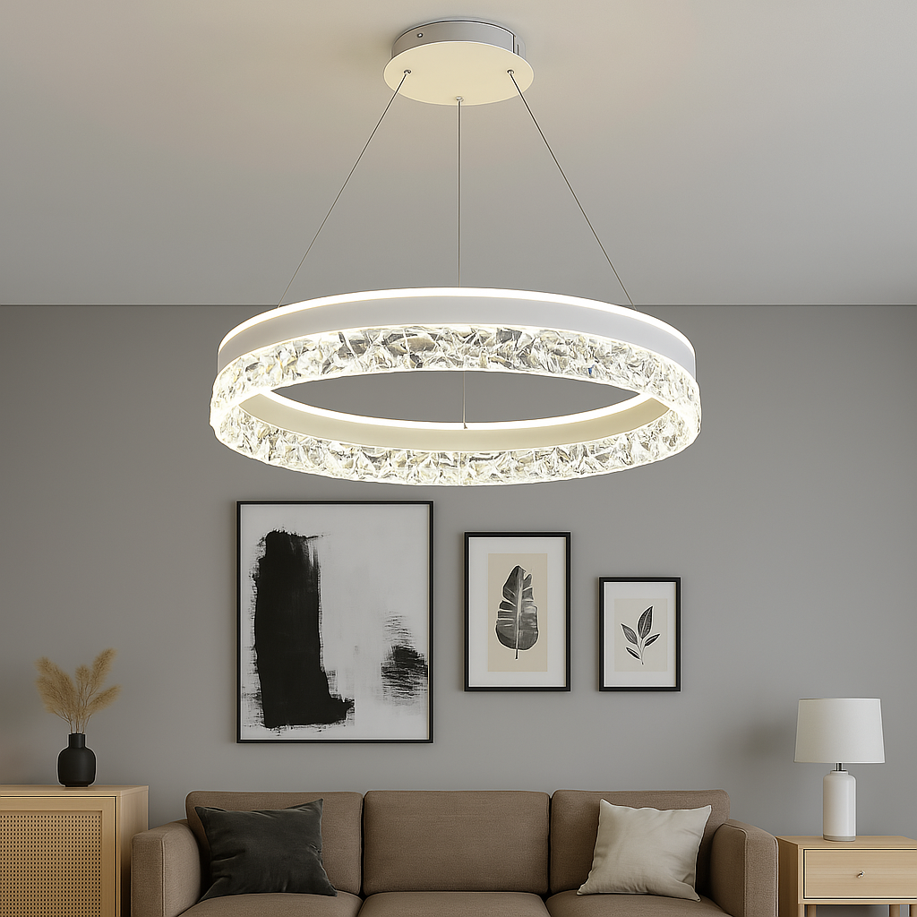 Підвісна світлодіодна Led люстра 80W кришталева біла каблучка (STELLA ICE 80W R WHITE)