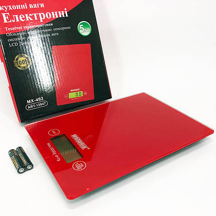 Ваги кухонні MATARIX MX-402 5 кг з дисплеєм, Ваги кухонні для продуктів домашні. Колір: червоний, фото 1