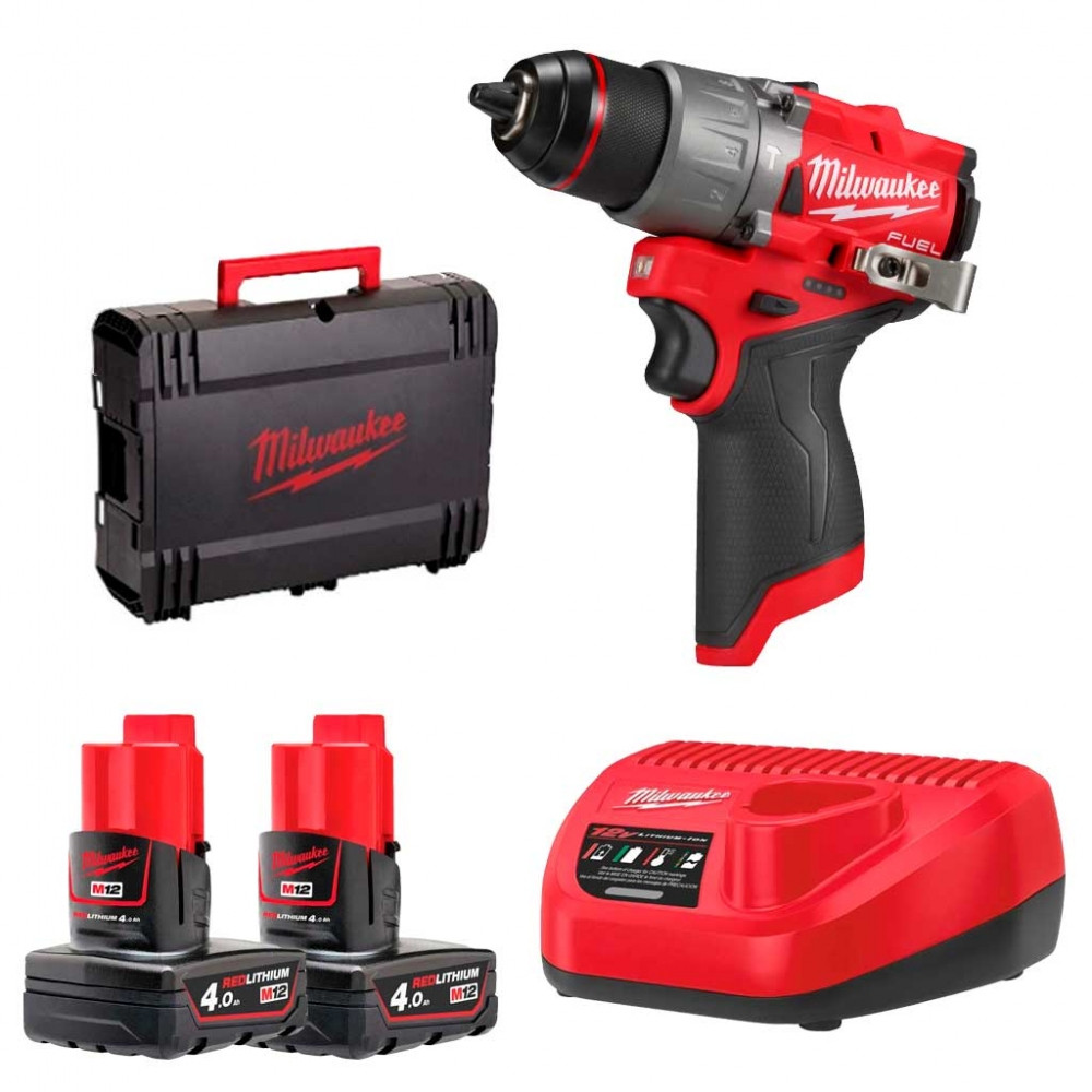 Milwaukee Шурупокрут-дриль акумуляторний M12 FPD2-402X 12В 2х4А·год 45Нм 450·1550об·хв ЗП M12 кейс 1.4кг, фото 1