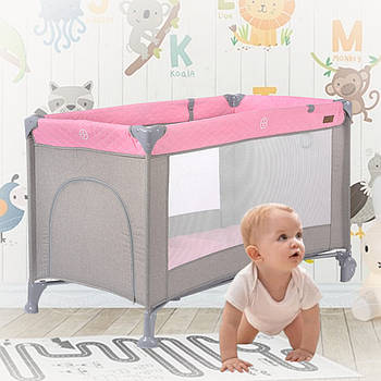 Дитячий прямокутний ігровий манеж на ніжках та входом на блискавки El Camino ME 1096 Pink Gray рожевий