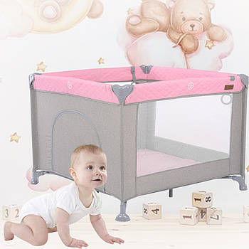 Дитячий квадратний ігровий манеж із входом на блискавки та кільцями El Camino ME 1097 Pink Gray рожевий