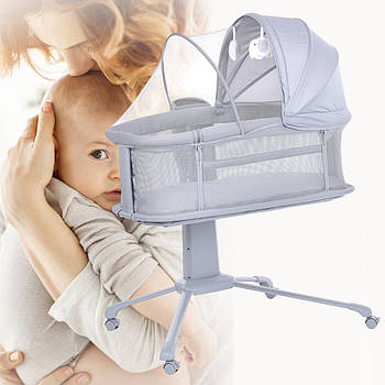 Приставне ліжечко для новонароджених з функцією гойдання та таймером 3378 Музичне дитяче ліжечко