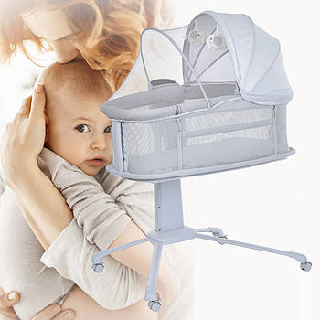 Приставне ліжечко для новонароджених з функцією гойдання та таймером 3328 Музичне дитяче ліжечко