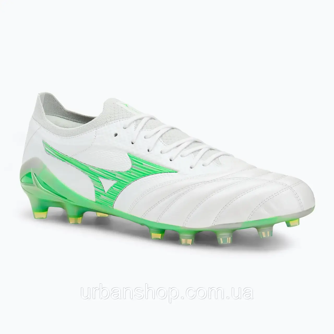 Urbanshop com ua Кросівки футбольні чоловічі Mizuno Morelia Neo IV β Japan Md white/neon green/cool gray 3c