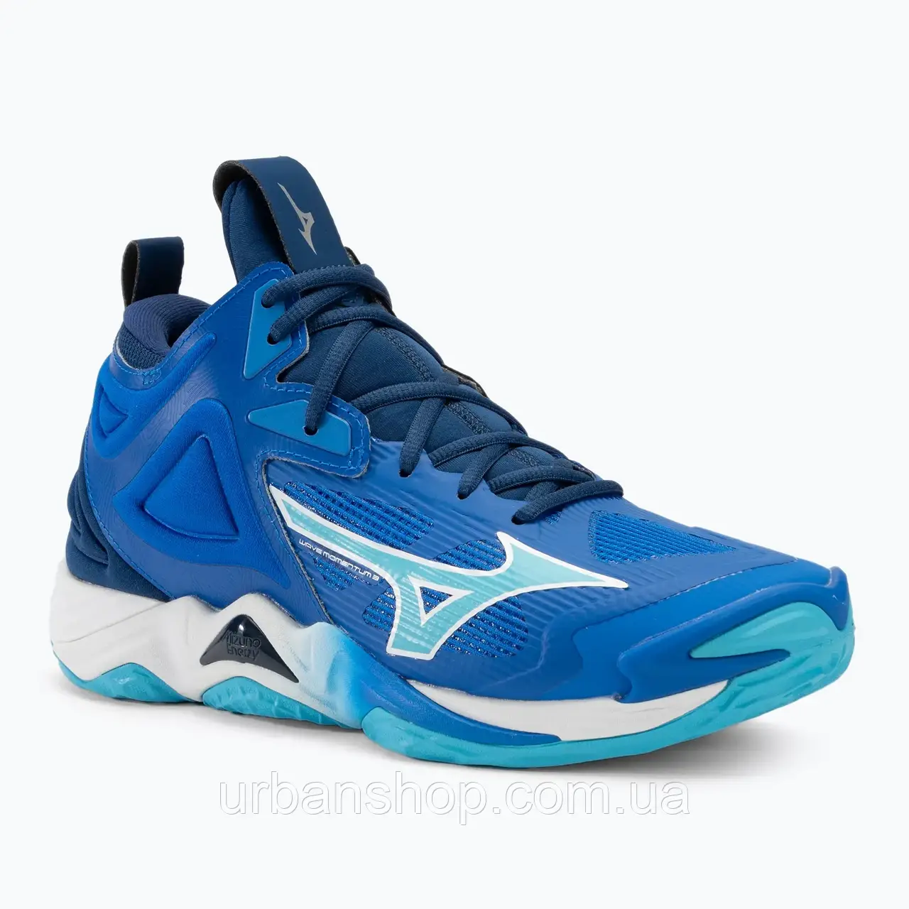 Urbanshop com ua Кросівки волейбольні чоловічі Mizuno Wave Momentum 3 Mid mugen blue/white/estate blue РОЗМІРИ