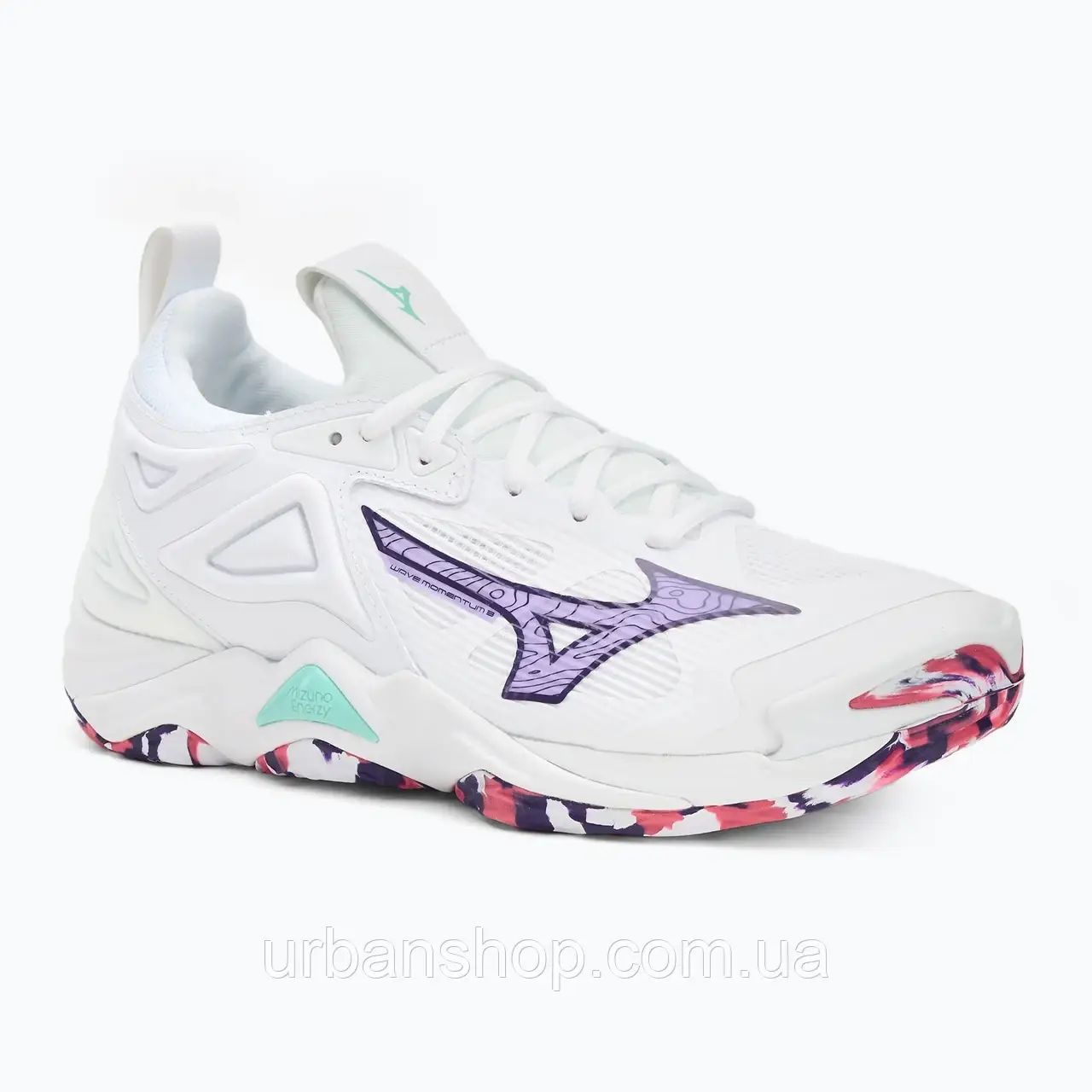 Urbanshop com ua Кросівки волейбольні Mizuno Wave Momentum 3 white/violet indigo/camellia rose РОЗМІРИ
