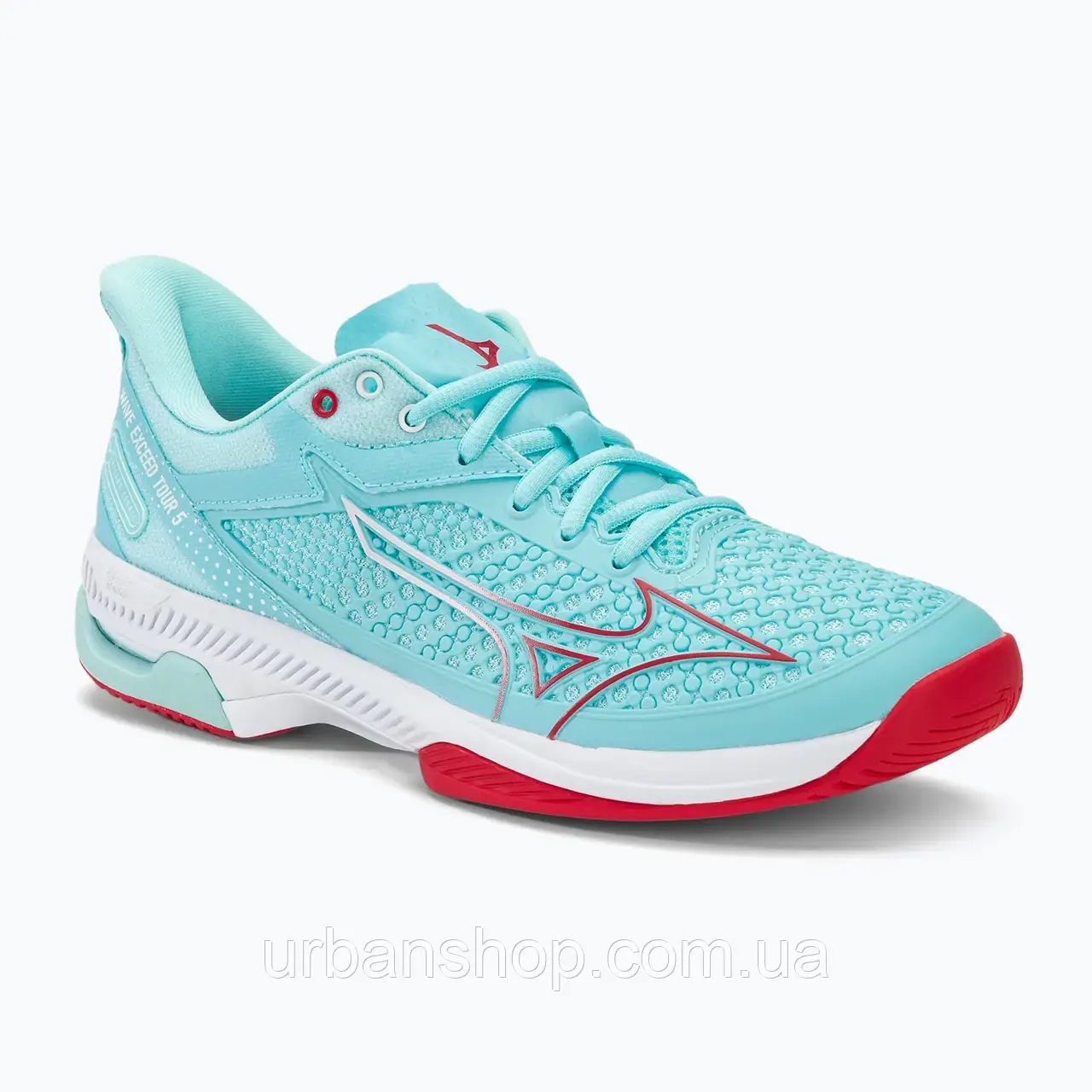 Urbanshop com ua Кросівки тенісні жіночі Mizuno Wave Exceed Tour 5 AC tanger turquoise/fiery coral 2/white