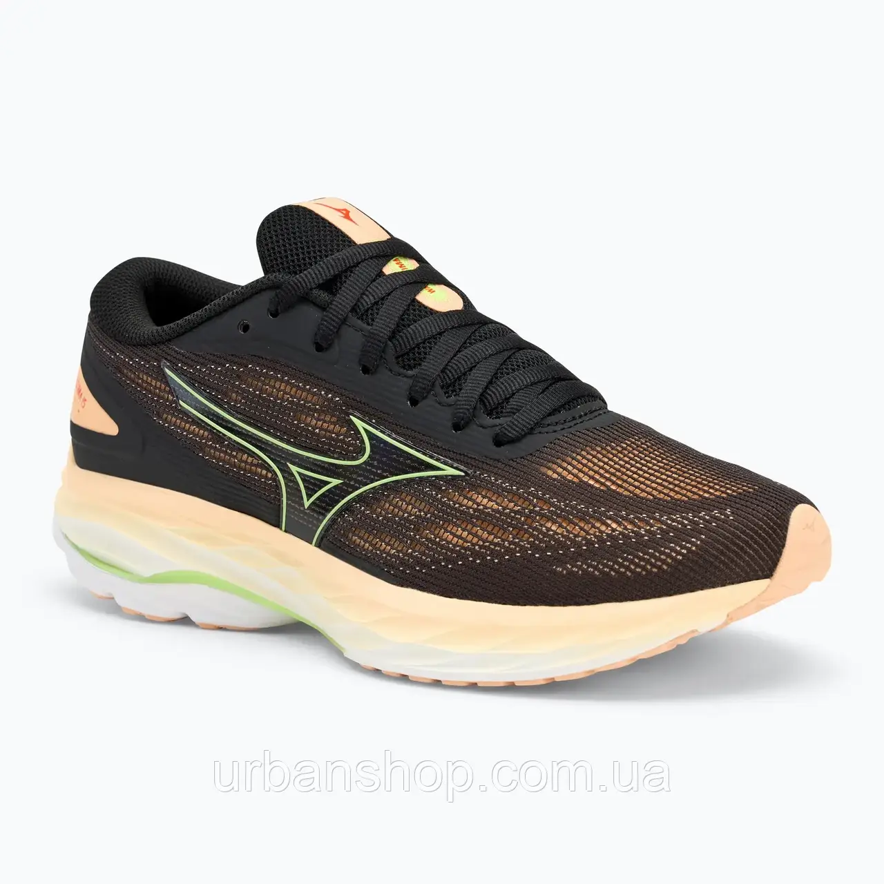 Urbanshop com ua Кросівки для бігу жіночі Mizuno Wave Ultima 15 black/mizuno neo lime/apricot ice РОЗМІРИ