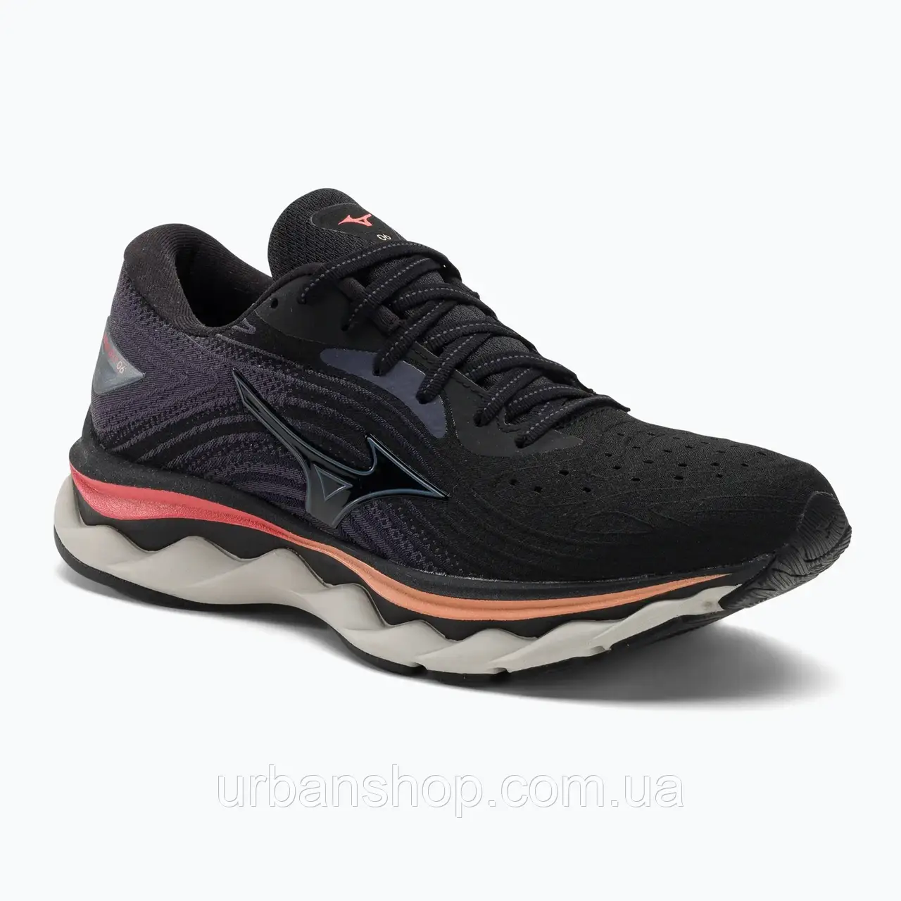 Urbanshop com ua Жіночі бігові кросівки Mizuno Wave Sky 6 чорний/квіссілвер/гарячий корал РОЗМІРИ ЗАПИТУЙТЕ