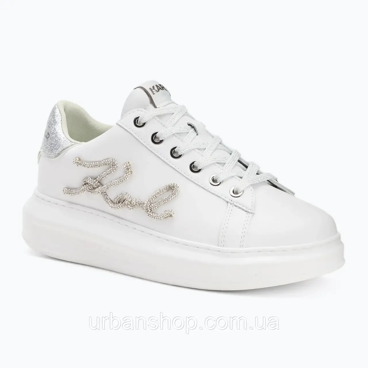 Urbanshop com ua Кросівки KARL LAGERFELD Kapri Signia Rhinestone white leather w/silver РОЗМІРИ ЗАПИТУЙТЕ