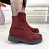 Черевики бордові замшеві на потовщеній підошві, фото 4