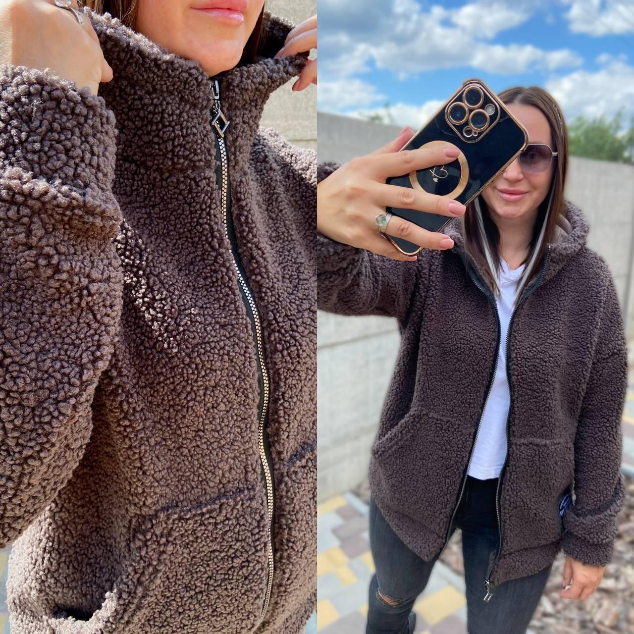 Куртка кофта тедді на блискавці з капюшоном демісезонна без підкладки, розмір 40/42, 42/44, 46/48, 50/52, 54/56, фото 1