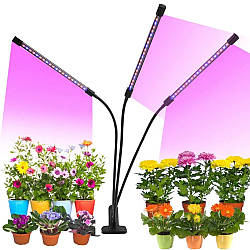 Гнучка фітолампа для рослин (3 гілки, 30 Вт), від USB, L3 / Ультрафіолетова лампа для квітів та розсади на прищіпці