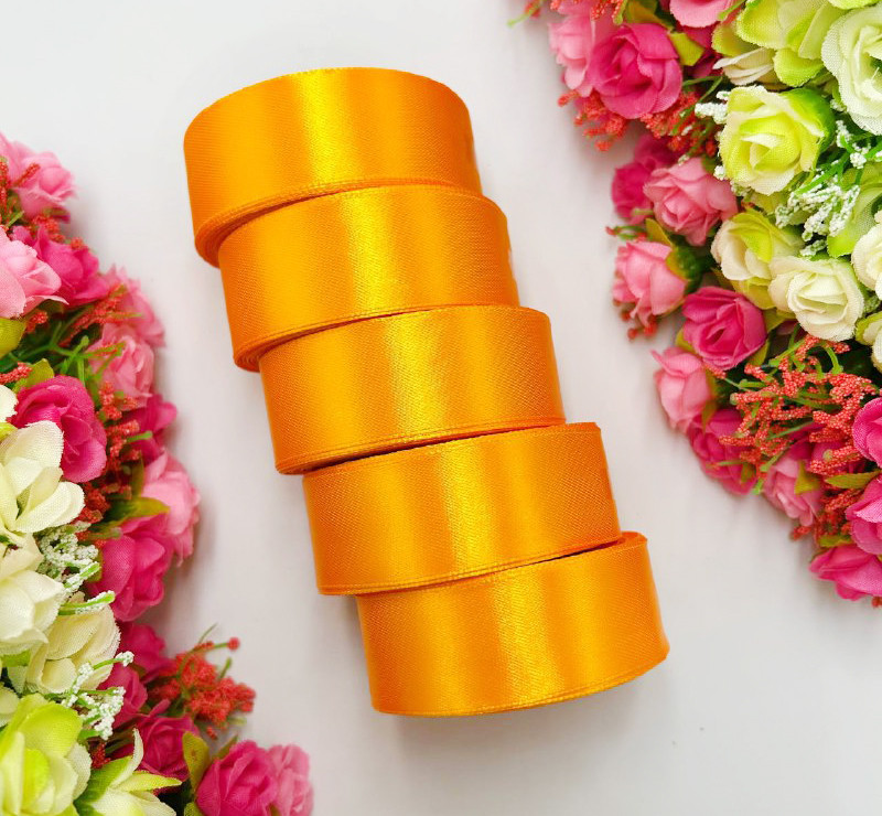 Атласна стрічка для рукоділля - 2,5 см x 23 м (опт, 5 рулонів) / Помаранчевий, фото 1