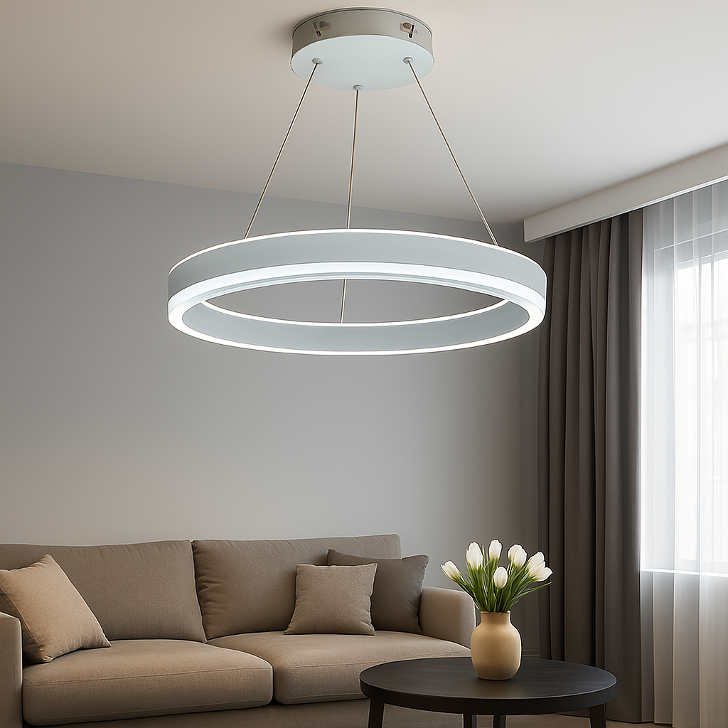 Підвісна Led люстра у білому корпусі діаметр 40 см STELLA 64W WHITE, фото 1