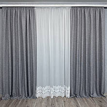 Комплект готових штор для спальні, дитячої, вітальні льон-мішковина Сірий