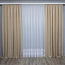 Комплект готових штор для спальні, дитячої, вітальні льон-мішковина Беж