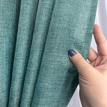 Комплект готових штор для спальні, дитячої, вітальні льон-мішковина Бірюза, фото 2