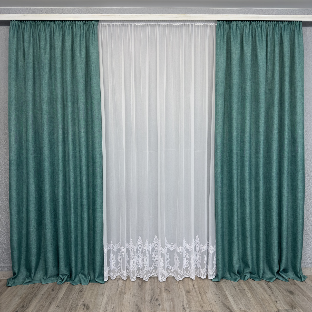 Комплект готових штор для спальні, дитячої, вітальні льон-мішковина Бірюза