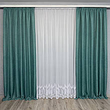 Комплект готових штор для спальні, дитячої, вітальні льон-мішковина Бірюза