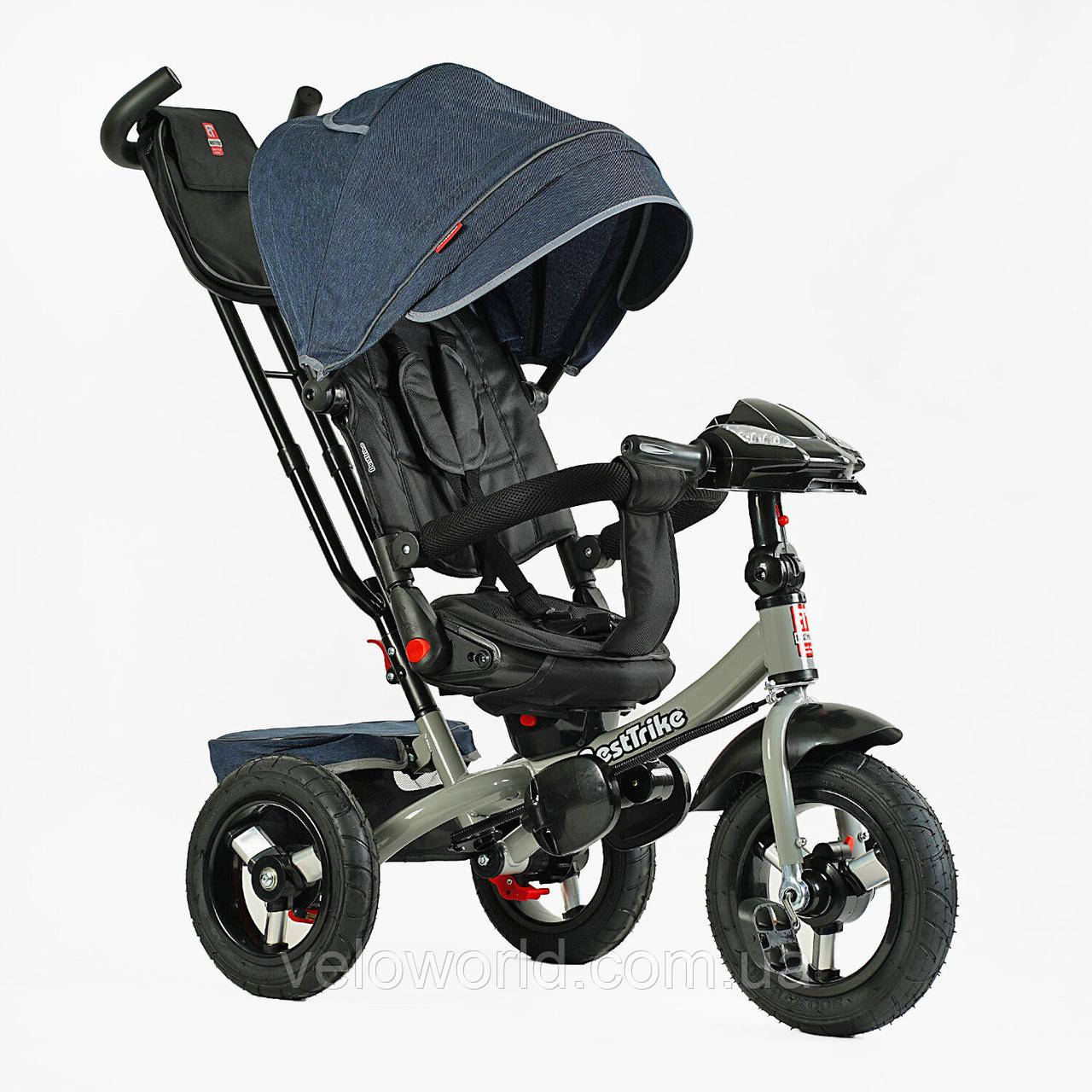 Велосипед триколісний BestTrike поворотне сидіння, складне кермо, фара музична з USB, Bluetooth, надувні колеса, пульт включення с