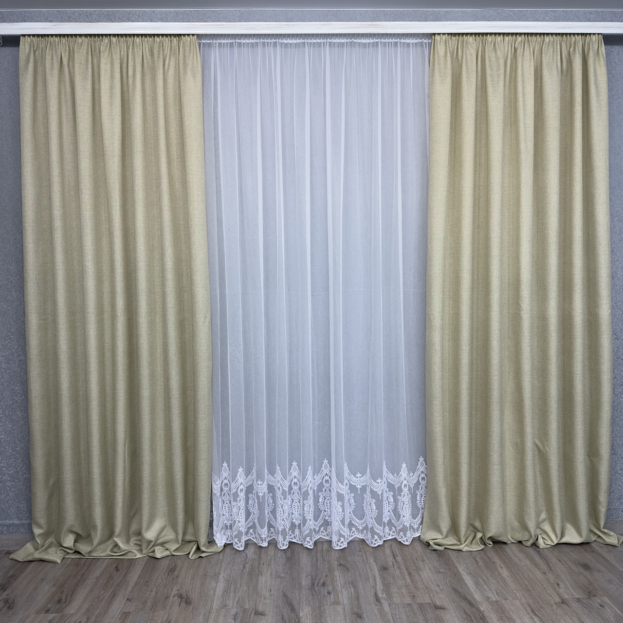 Комплект готових штор для спальні, дитячої, вітальні льон-мішковина Пшеничний