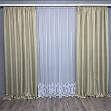 Комплект готових штор для спальні, дитячої, вітальні льон-мішковина Пшеничний