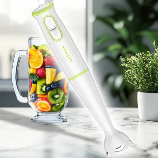 Блендер занурювальний ручний кухонний на 2 швидкості 200 Вт Sokany SK-1723 Білий із салатовим, фото 1