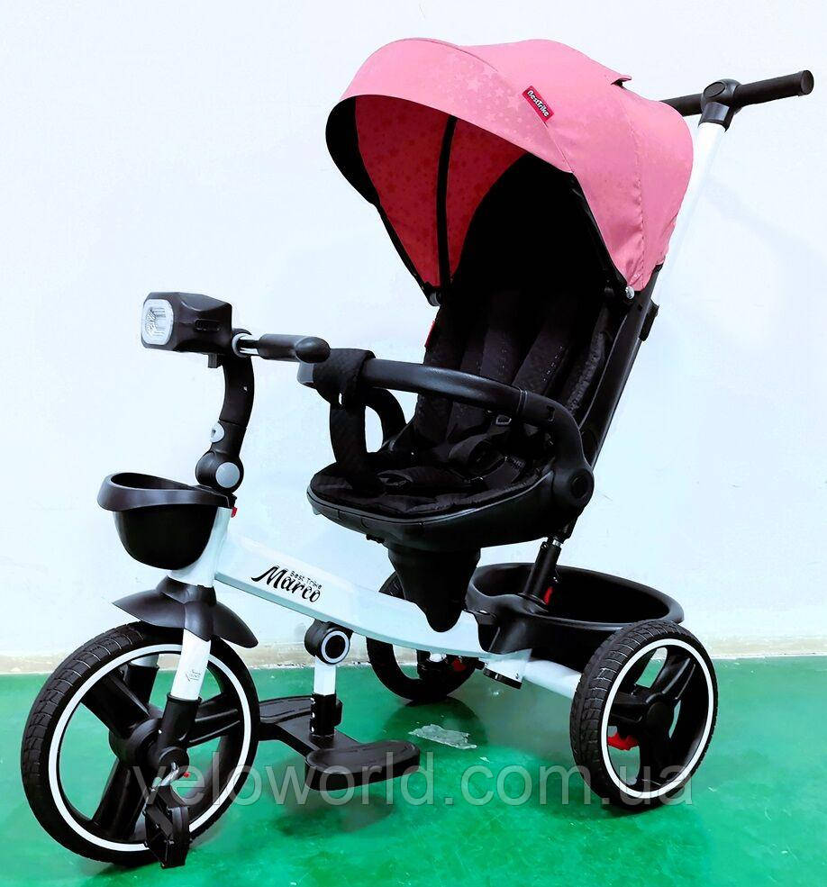 Велосипед триколісний BestTrike "Marco" поворотне сидіння, складне кермо, колеса з прогумованим PU, кошик, телескопічна ручка, фар