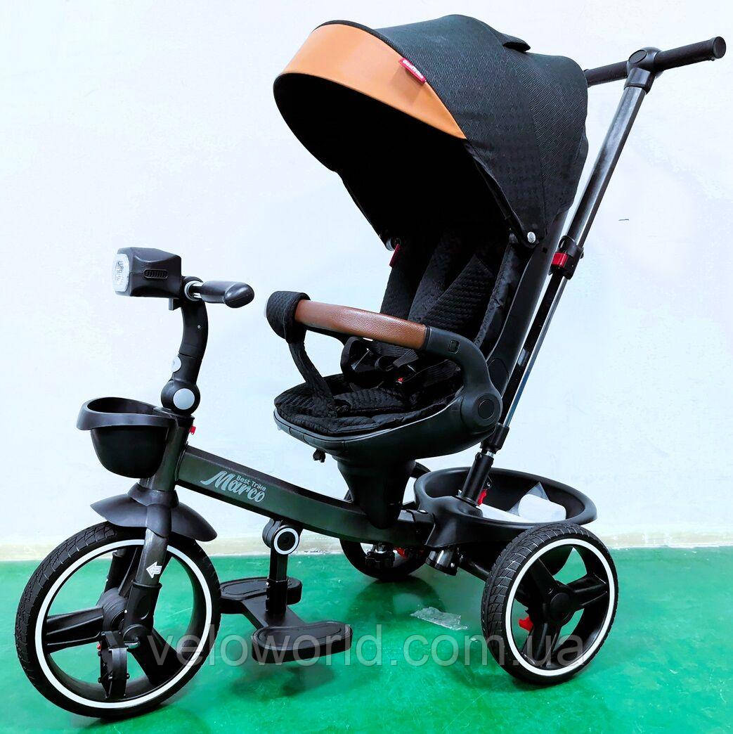 Велосипед триколісний BestTrike "Marco" поворотне сидіння, складне кермо, колеса з прогумованим PU, кошик, телескопічна ручка, фар