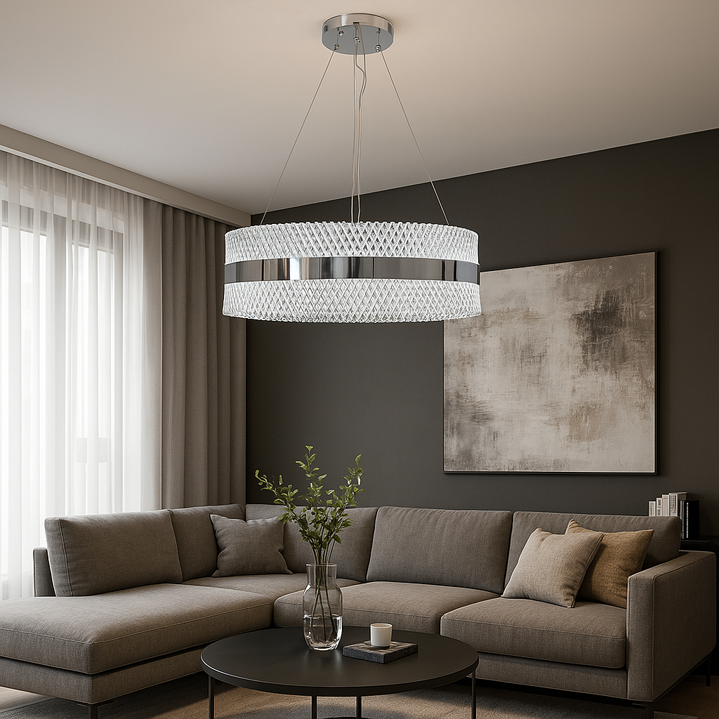 Елегантна підвісна кришталева Led-люстра у формі кільця кольору хром., фото 1