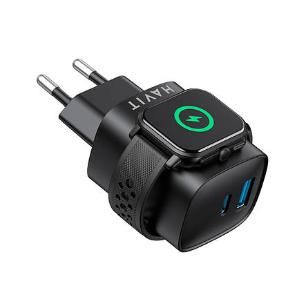 Зарядний пристрій HAVIT HV-UC132 22W USB-A+USB-C+Watch Charger Black, фото 1