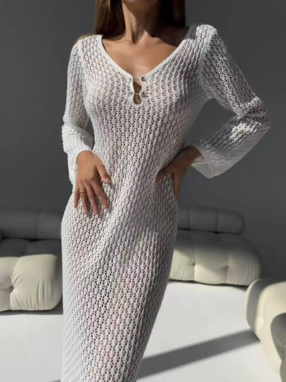 Жіноча біла пляжна туніка ажурного в'язання, фото 1