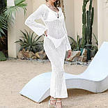 Жіноча біла пляжна туніка ажурного в'язання, фото 2