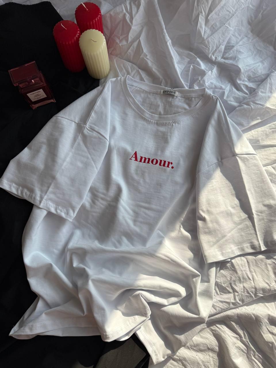 Базова літня жіноча трендова коттонова повсякденна футболка Amour бавовна Туреччина вільна оверсайз 42-46, фото 1