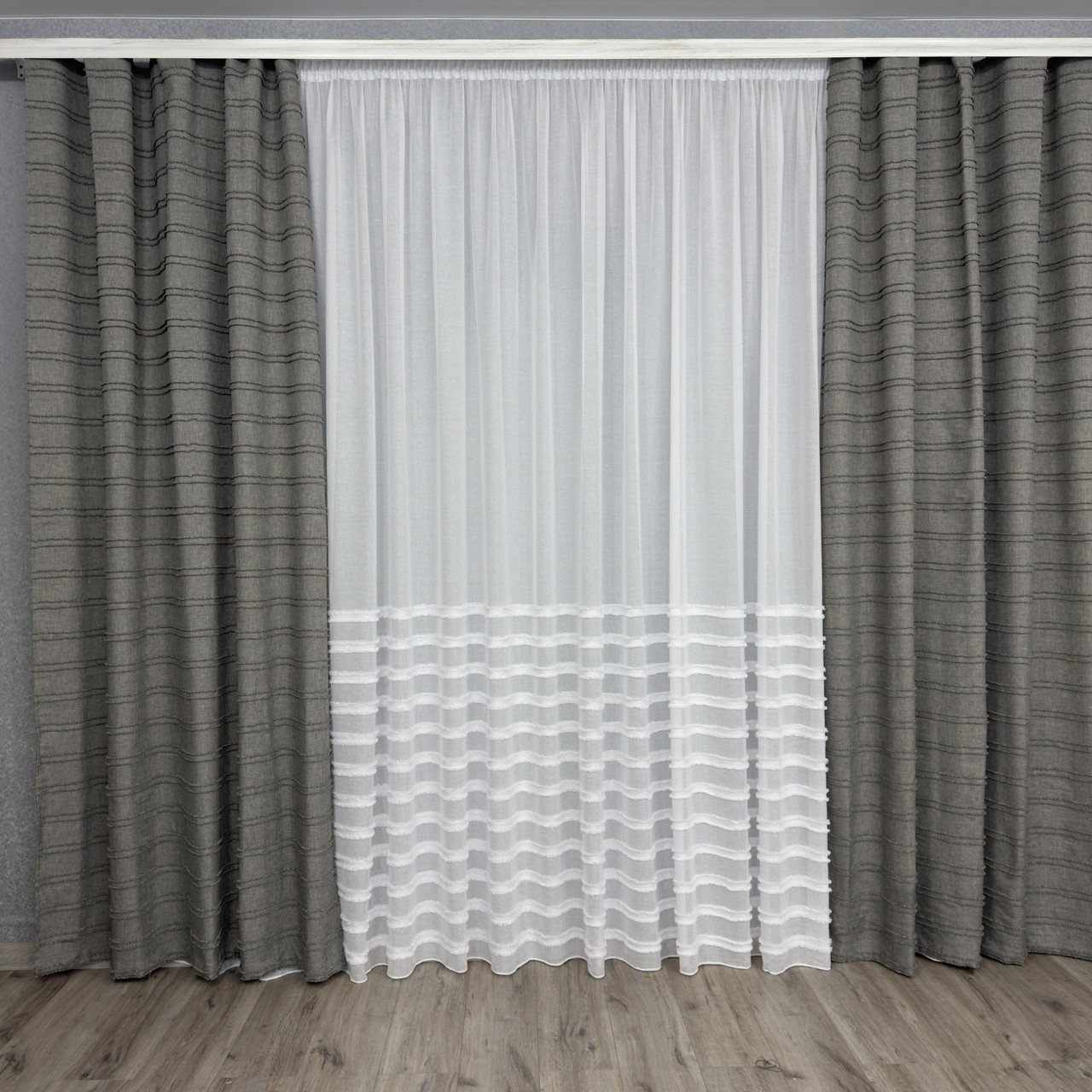 Комплект готових штор для спальні, дитячої, вітальні льон Букле мокко