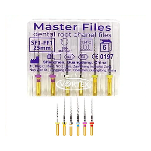 Master мастер Files, Retreatment SF1, SF2, FF1 по 2 шт, маш. нікель-титановий Vortex
