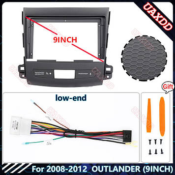 Перехідна фактурна рамка із проводкою під магнітолу 9 дюймів Mitsubishi Outlander XL Peugeot 4007 Citroen C-Crosser