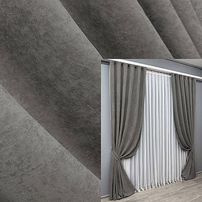 Комплект штор (2шт. 1,5х2,95м.) мікровелюр, колекція "Petek YL". Колір світло-сірий. Код 1705ш 33-0600