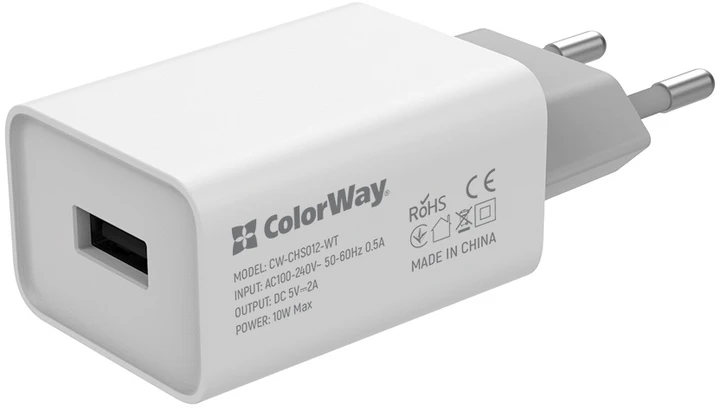 Зарядний пристрій ColorWay 1USB AUTO ID 2A (10W)