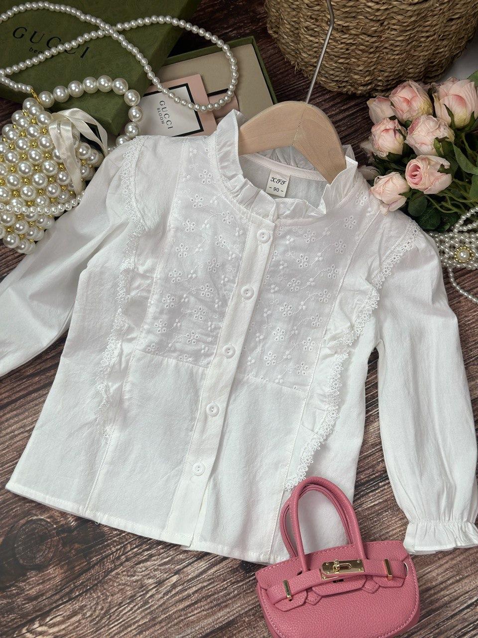 Блузка на дівчинку з мереживом та рюшами Білий 215, 31, X.F.F., Білий, Для дівчаток, Весна Осінь, 104, фото 1