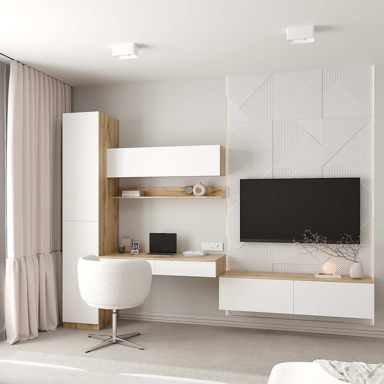 Комплект меблів Ейр пенал/стіл підвісний/полиця/тумба ТВ Дуб Тахо/Білий, фото 1