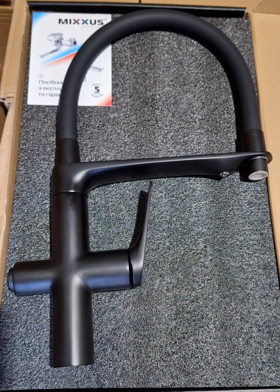 Змішувач для кухні латунний MX Derby 021 Black з виходом під питну воду, фото 1